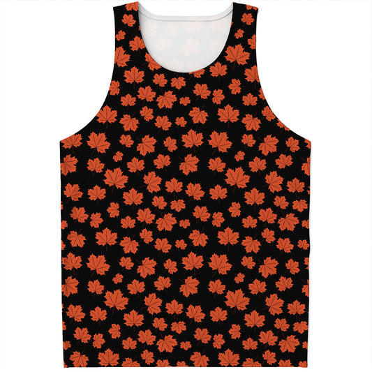 Orange Maple Leaves Pattern Print Men's Tank Top
