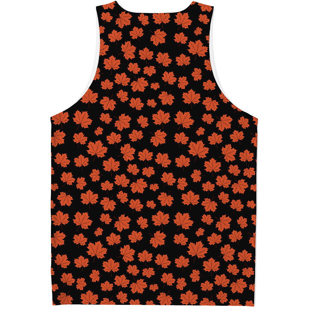 Orange Maple Leaves Pattern Print Men's Tank Top