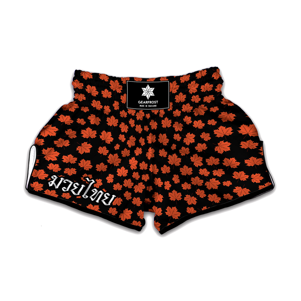 Orange Maple Leaves Pattern Print Muay Thai Boxing Shorts