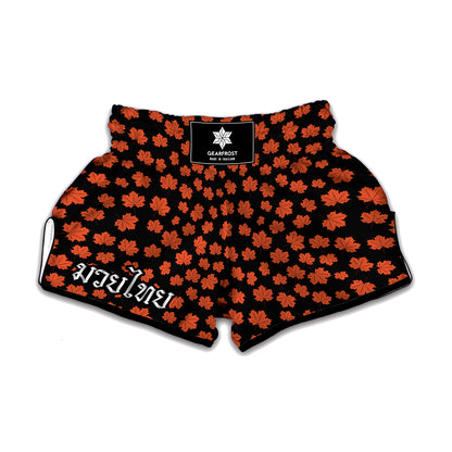 Orange Maple Leaves Pattern Print Muay Thai Boxing Shorts