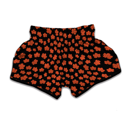Orange Maple Leaves Pattern Print Muay Thai Boxing Shorts