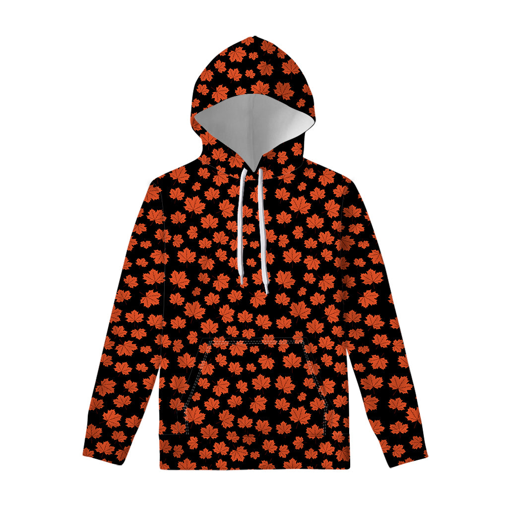Orange Maple Leaves Pattern Print Pullover Hoodie