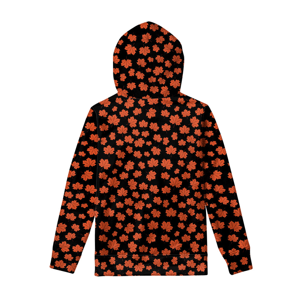 Orange Maple Leaves Pattern Print Pullover Hoodie