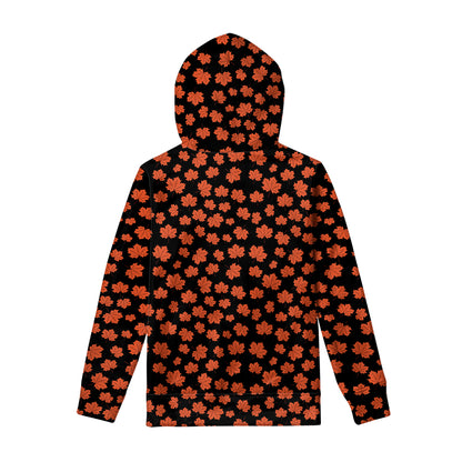 Orange Maple Leaves Pattern Print Pullover Hoodie