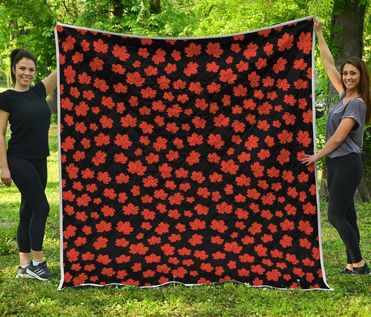 Orange Maple Leaves Pattern Print Quilt