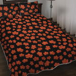 Orange Maple Leaves Pattern Print Quilt Bed Set