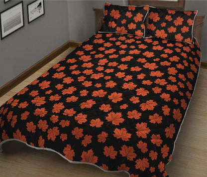 Orange Maple Leaves Pattern Print Quilt Bed Set