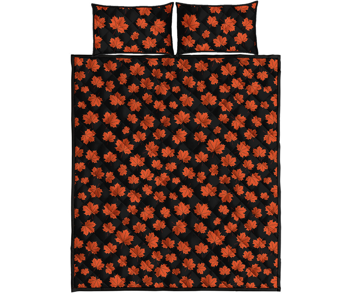 Orange Maple Leaves Pattern Print Quilt Bed Set