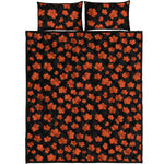 Orange Maple Leaves Pattern Print Quilt Bed Set