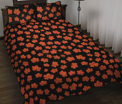 Orange Maple Leaves Pattern Print Quilt Bed Set