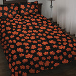 Orange Maple Leaves Pattern Print Quilt Bed Set