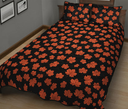 Orange Maple Leaves Pattern Print Quilt Bed Set