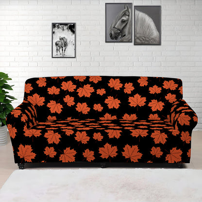 Orange Maple Leaves Pattern Print Sofa Cover