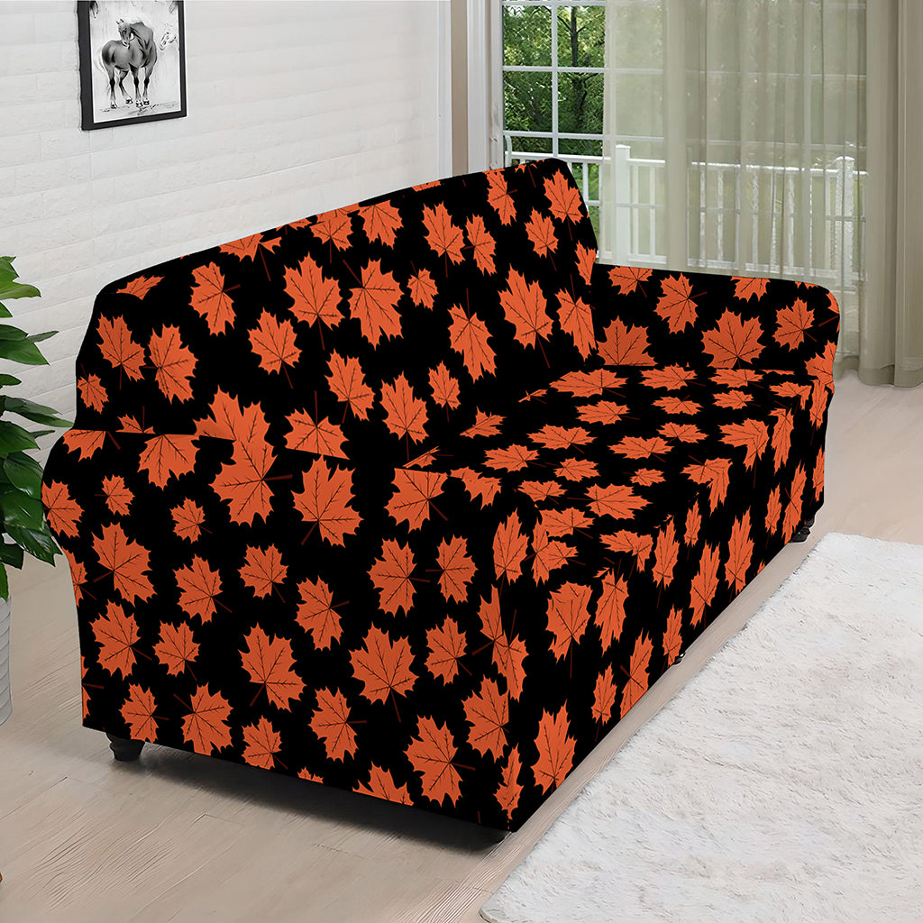 Orange Maple Leaves Pattern Print Sofa Cover