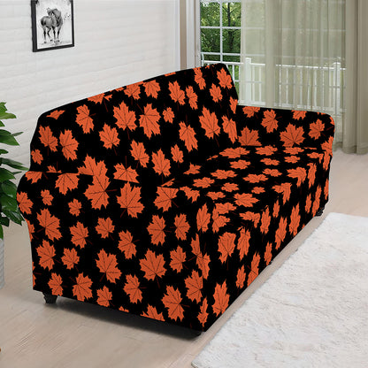 Orange Maple Leaves Pattern Print Sofa Cover
