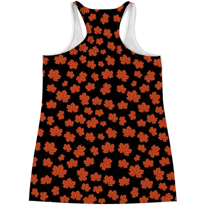 Orange Maple Leaves Pattern Print Women's Racerback Tank Top