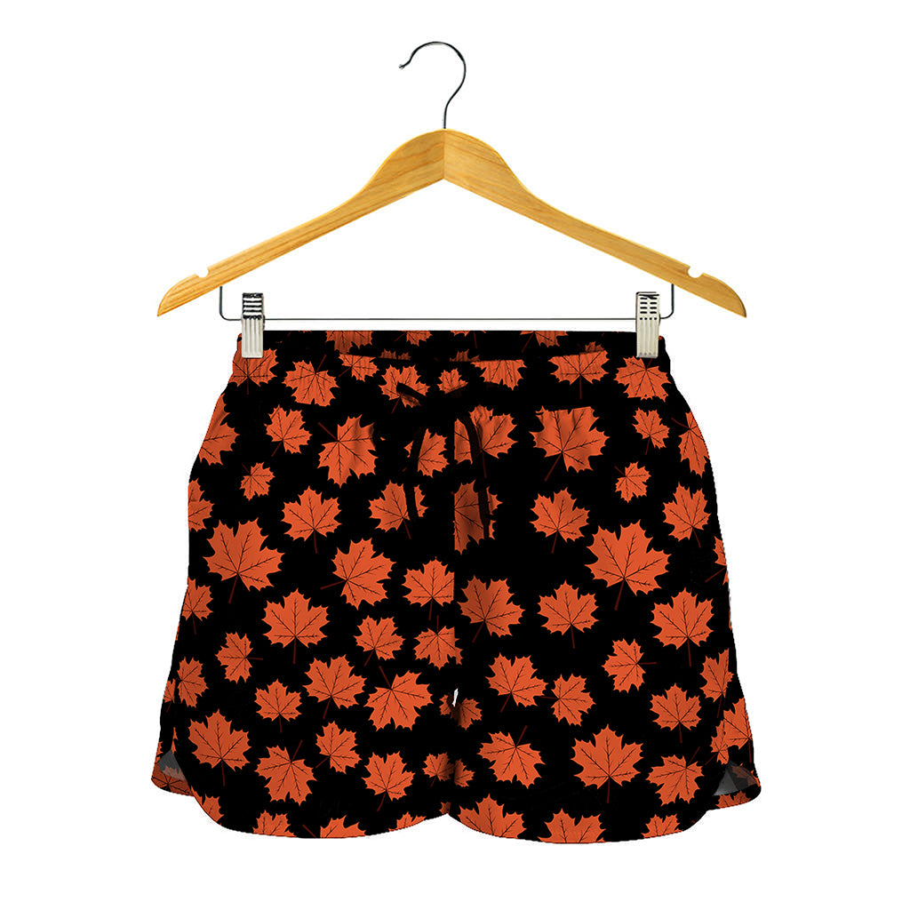 Orange Maple Leaves Pattern Print Women's Shorts