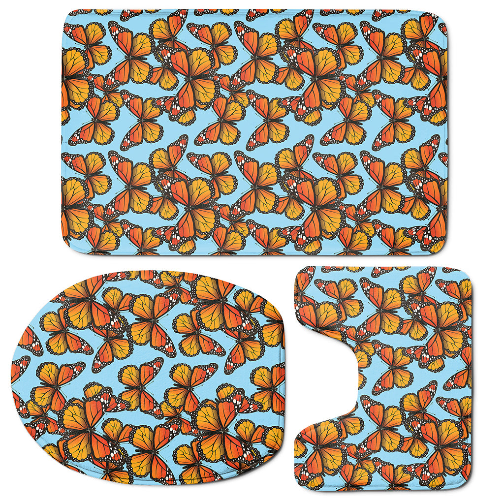 Orange Monarch Butterflies Pattern Print 3 Piece Bath Mat Set