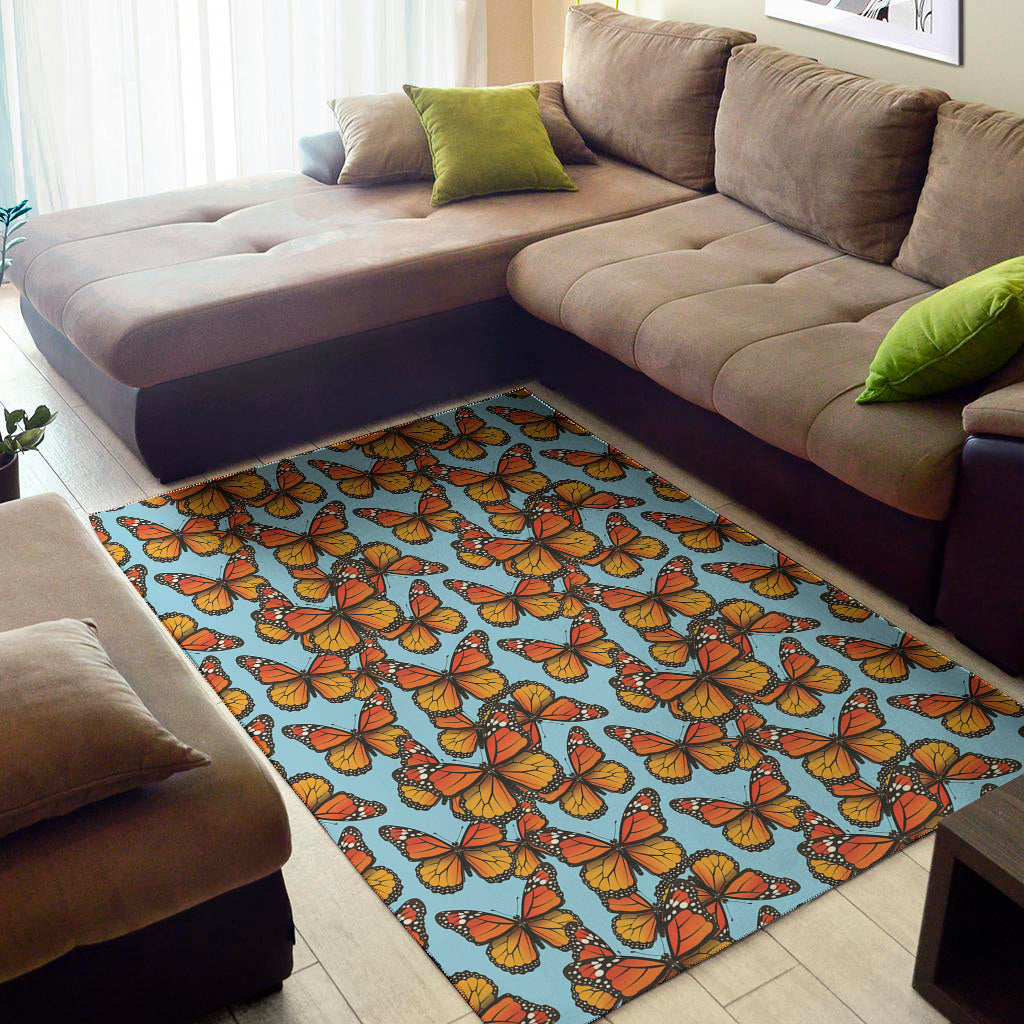 Orange Monarch Butterflies Pattern Print Area Rug