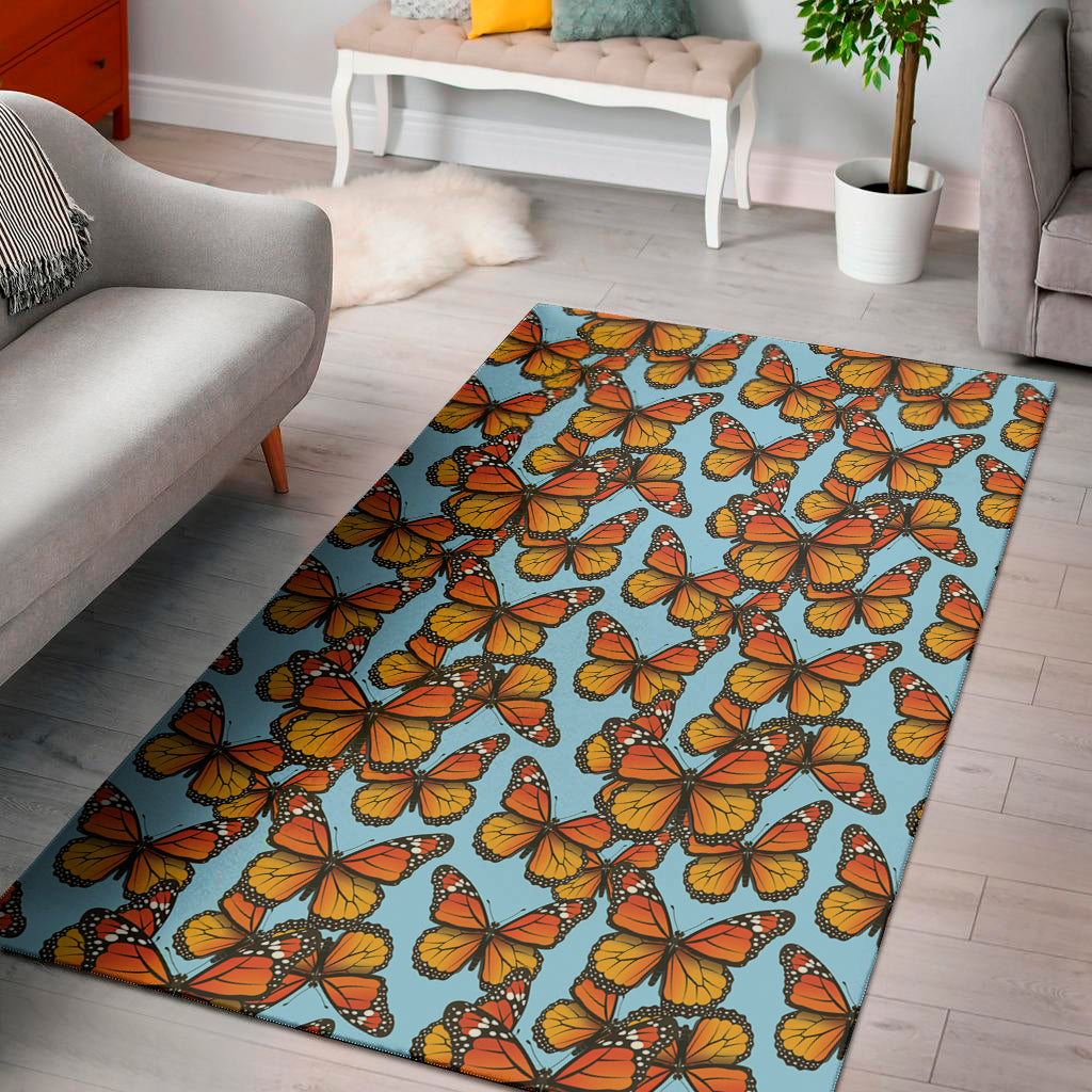 Orange Monarch Butterflies Pattern Print Area Rug