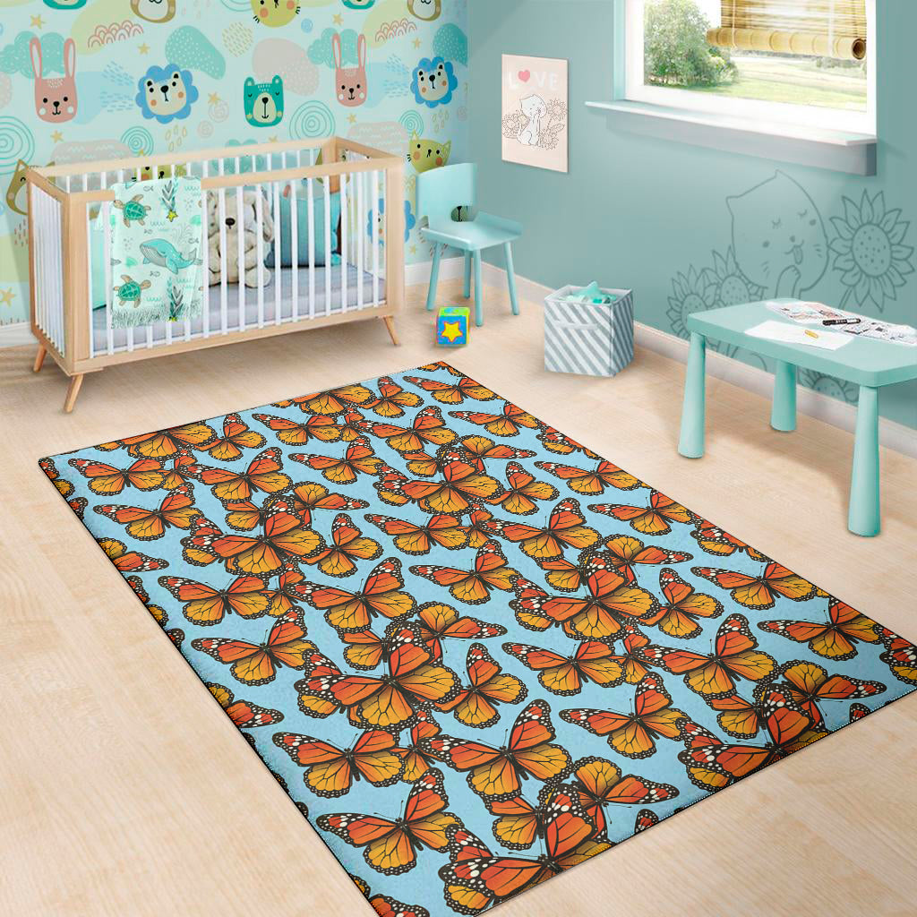 Orange Monarch Butterflies Pattern Print Area Rug