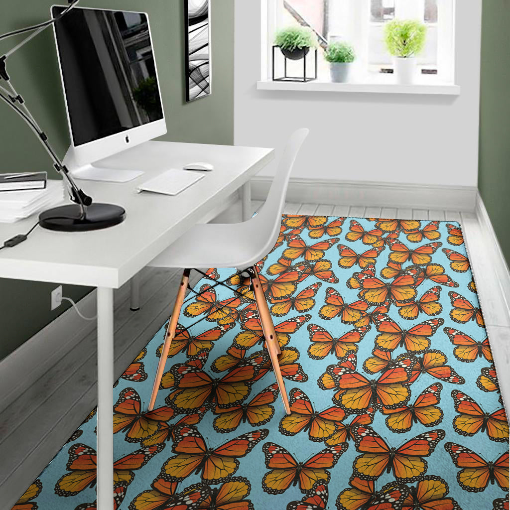 Orange Monarch Butterflies Pattern Print Area Rug