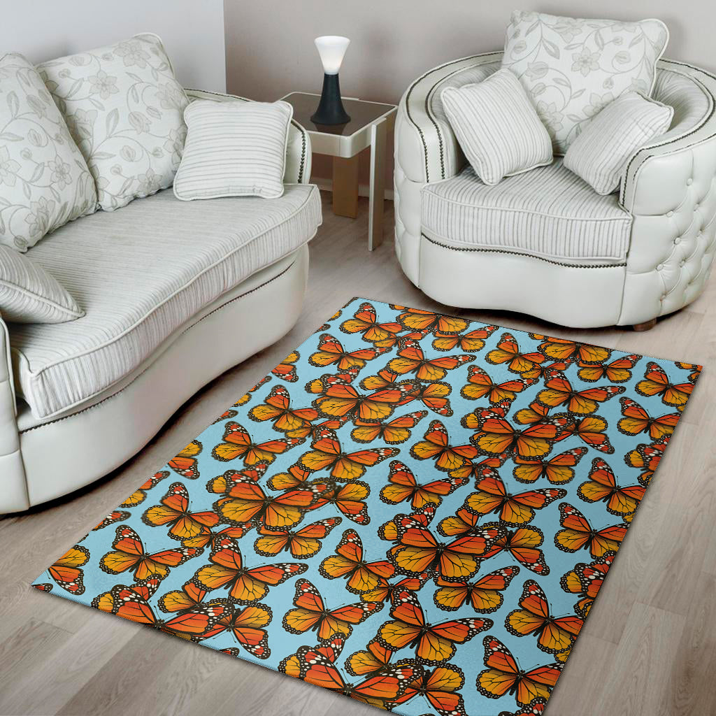 Orange Monarch Butterflies Pattern Print Area Rug