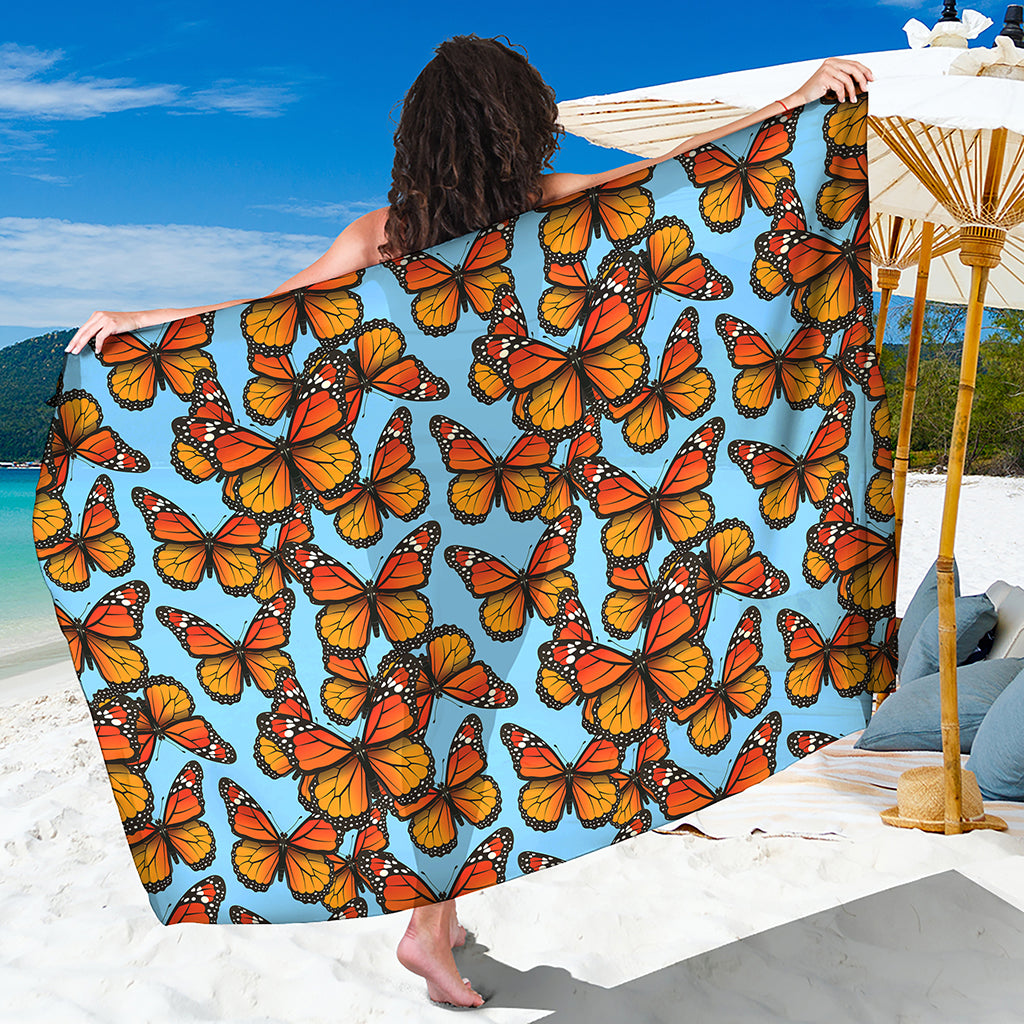 Orange Monarch Butterflies Pattern Print Beach Sarong Wrap