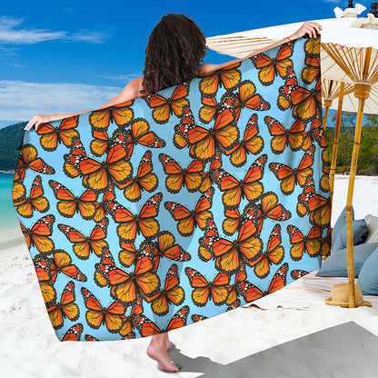 Orange Monarch Butterflies Pattern Print Beach Sarong Wrap
