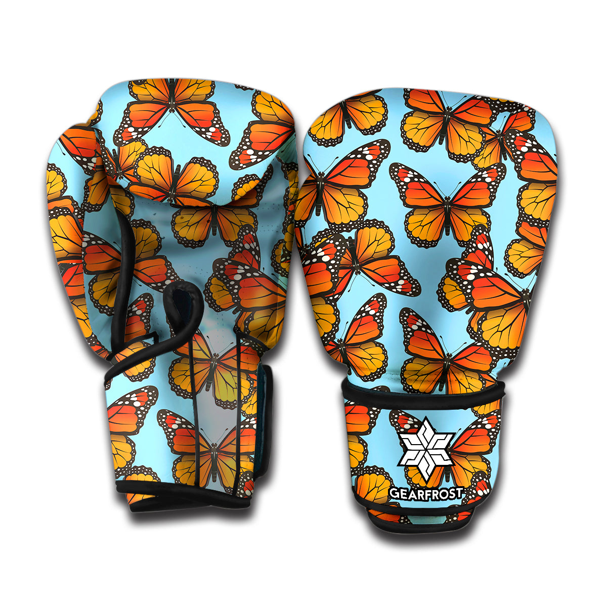Orange Monarch Butterflies Pattern Print Boxing Gloves