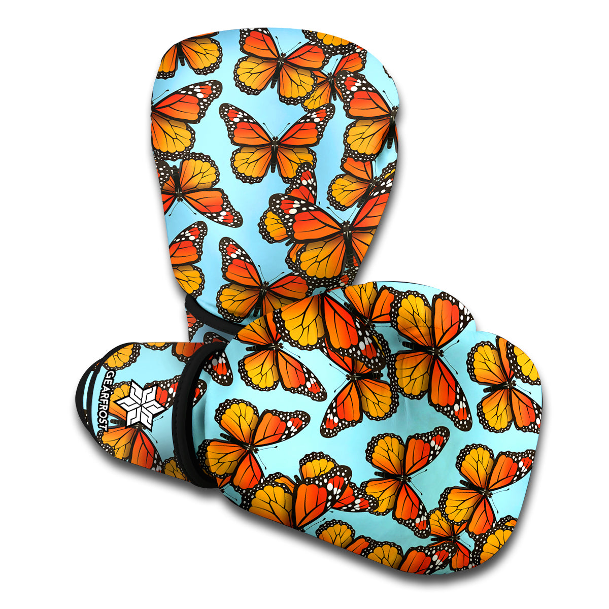 Orange Monarch Butterflies Pattern Print Boxing Gloves