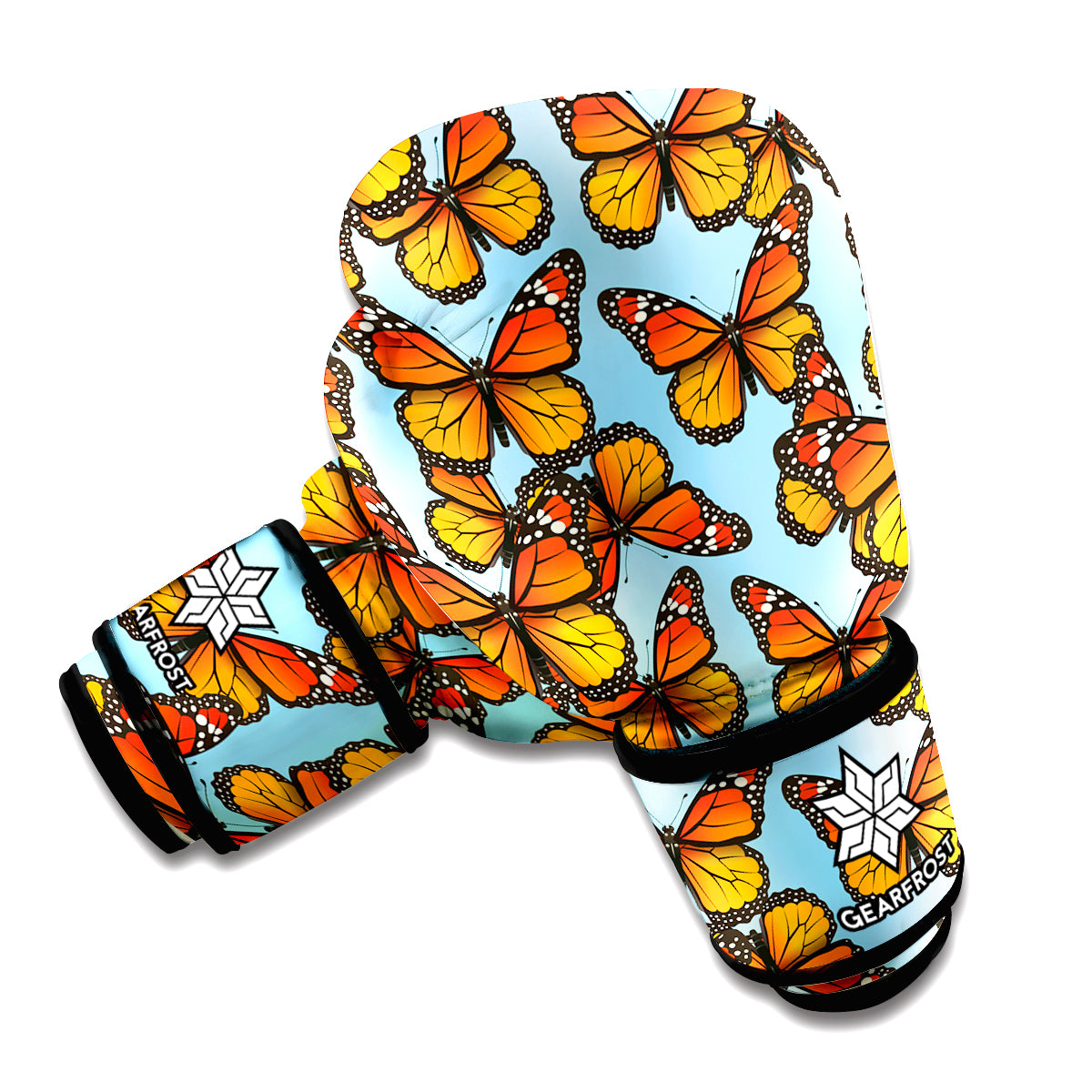 Orange Monarch Butterflies Pattern Print Boxing Gloves