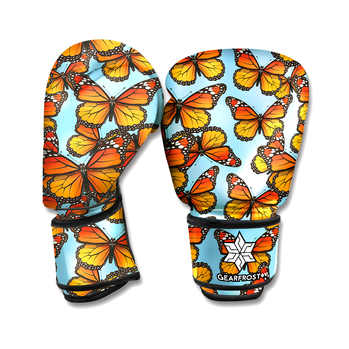 Orange Monarch Butterflies Pattern Print Boxing Gloves