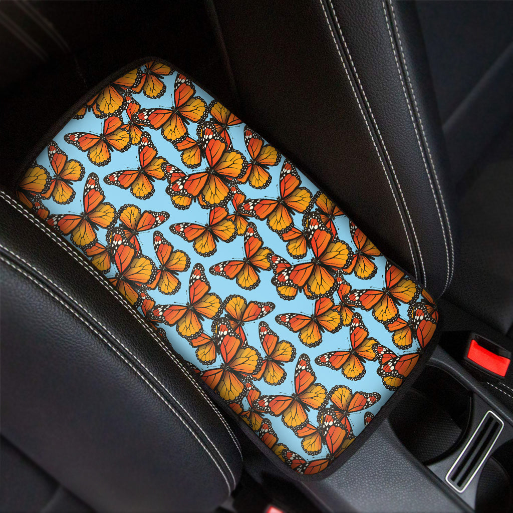 Orange Monarch Butterflies Pattern Print Car Center Console Cover