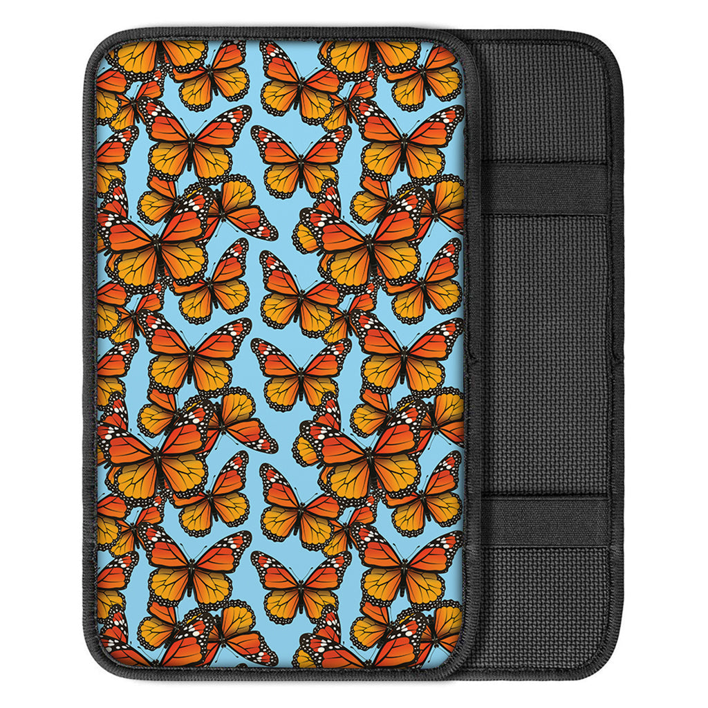 Orange Monarch Butterflies Pattern Print Car Center Console Cover