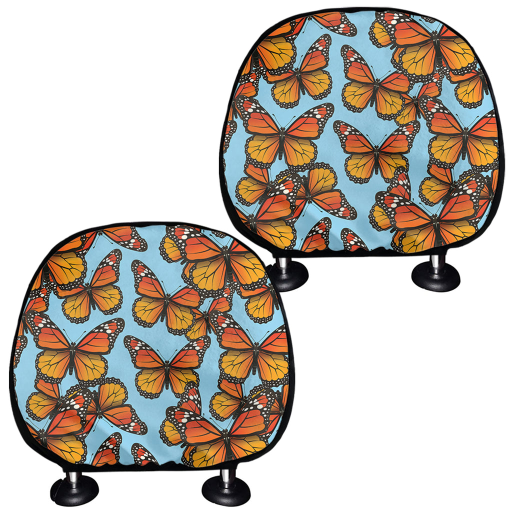 Orange Monarch Butterflies Pattern Print Car Headrest Covers