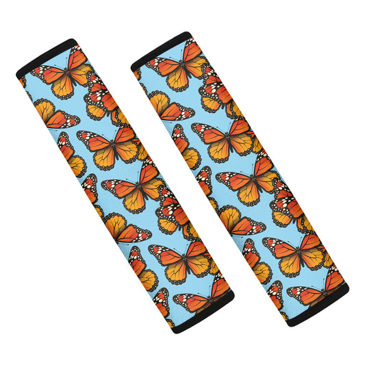 Orange Monarch Butterflies Pattern Print Car Seat Belt Covers