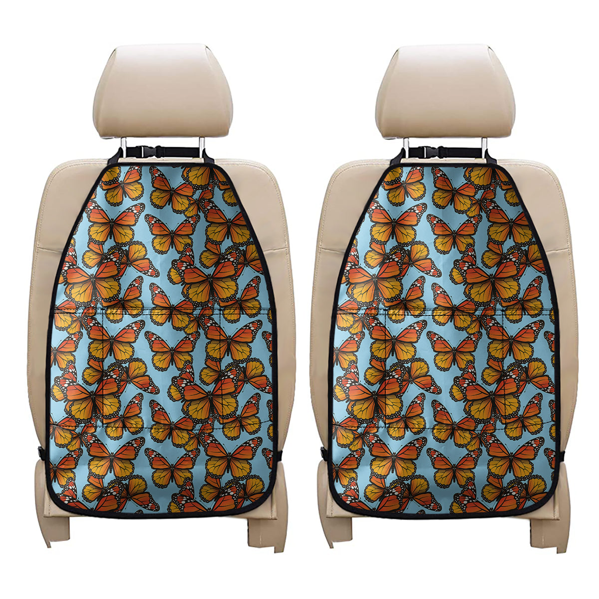 Orange Monarch Butterflies Pattern Print Car Seat Organizers