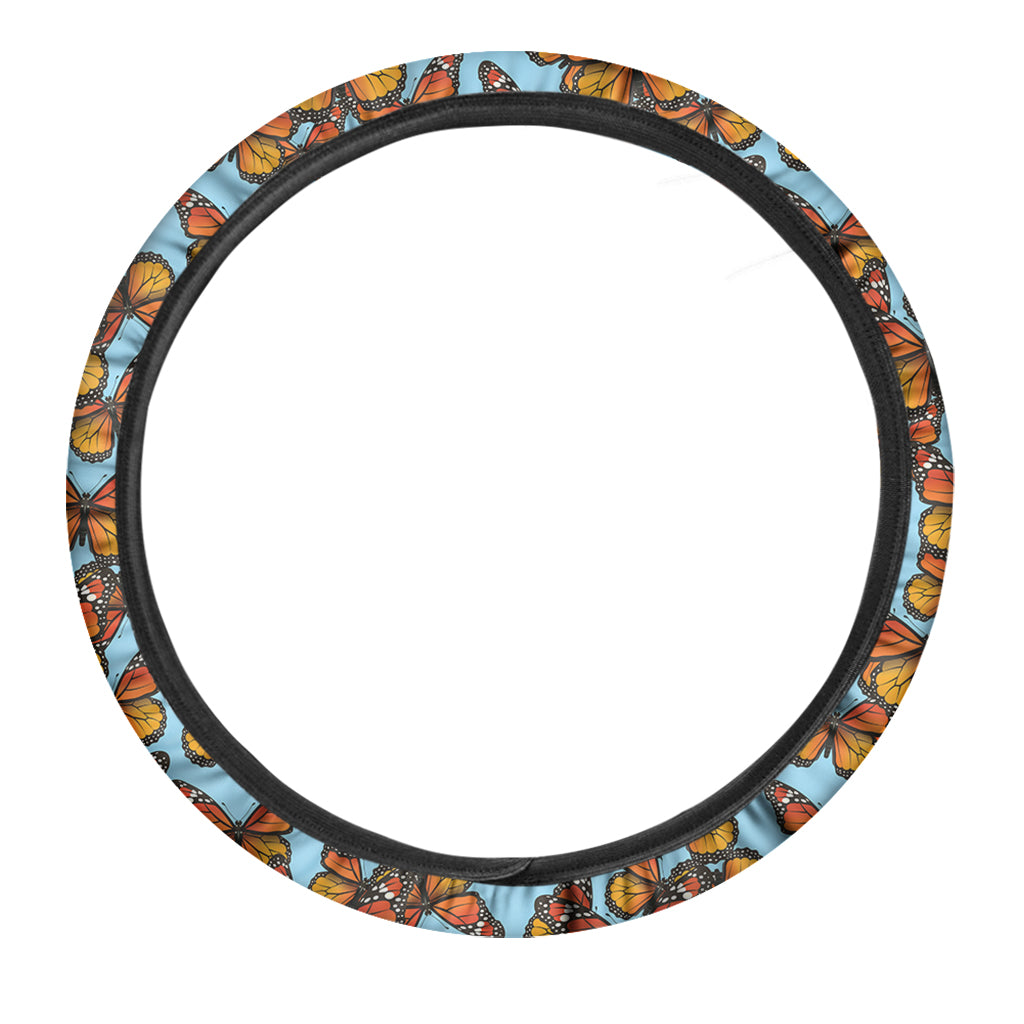 Orange Monarch Butterflies Pattern Print Car Steering Wheel Cover