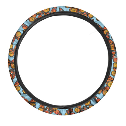 Orange Monarch Butterflies Pattern Print Car Steering Wheel Cover
