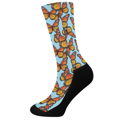 Orange Monarch Butterflies Pattern Print Crew Socks
