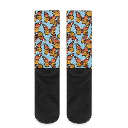 Orange Monarch Butterflies Pattern Print Crew Socks