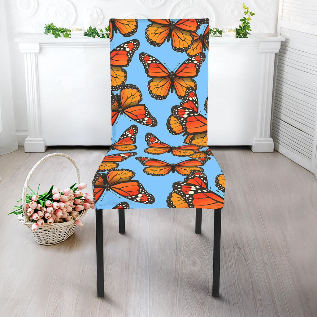 Orange Monarch Butterflies Pattern Print Dining Chair Slipcover