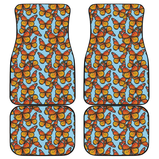 Orange Monarch Butterflies Pattern Print Front and Back Car Floor Mats