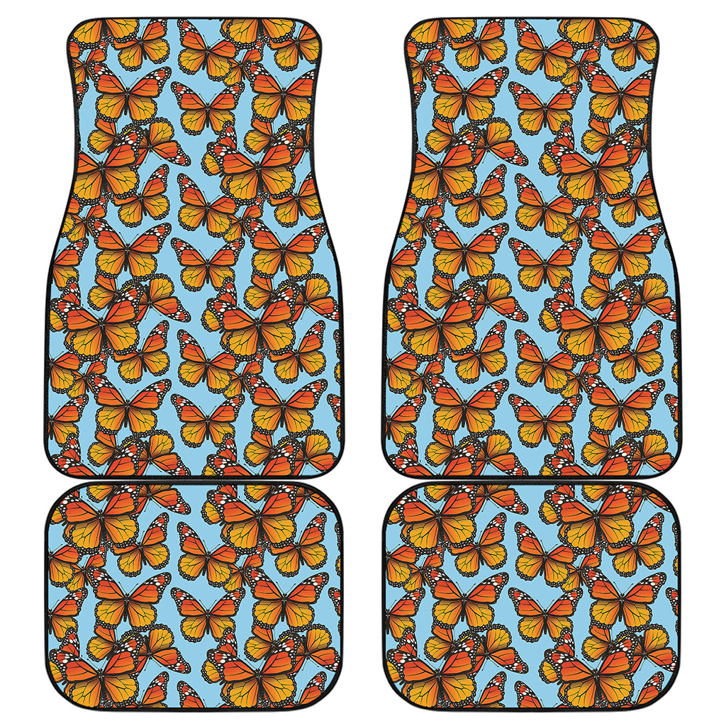 Orange Monarch Butterflies Pattern Print Front and Back Car Floor Mats