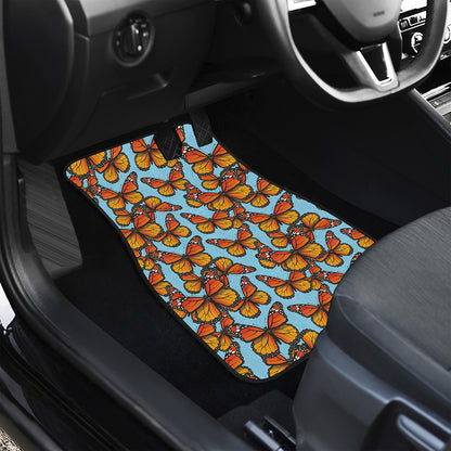 Orange Monarch Butterflies Pattern Print Front and Back Car Floor Mats
