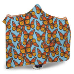 Orange Monarch Butterflies Pattern Print Hooded Blanket