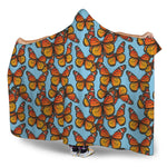 Orange Monarch Butterflies Pattern Print Hooded Blanket
