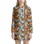 Orange Monarch Butterflies Pattern Print Hoodie Dress