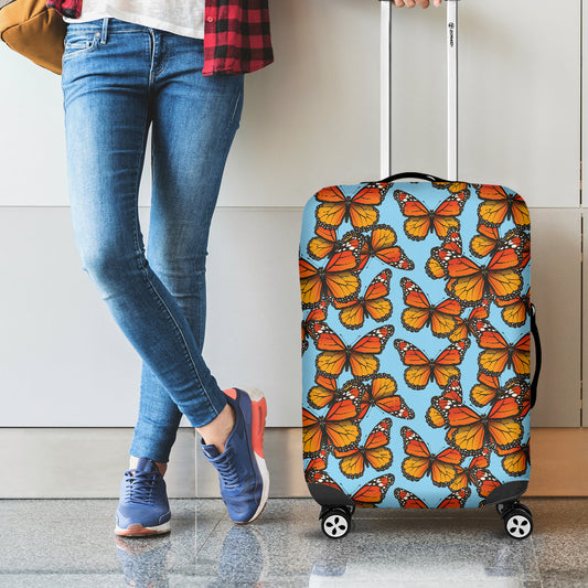 Orange Monarch Butterflies Pattern Print Luggage Cover